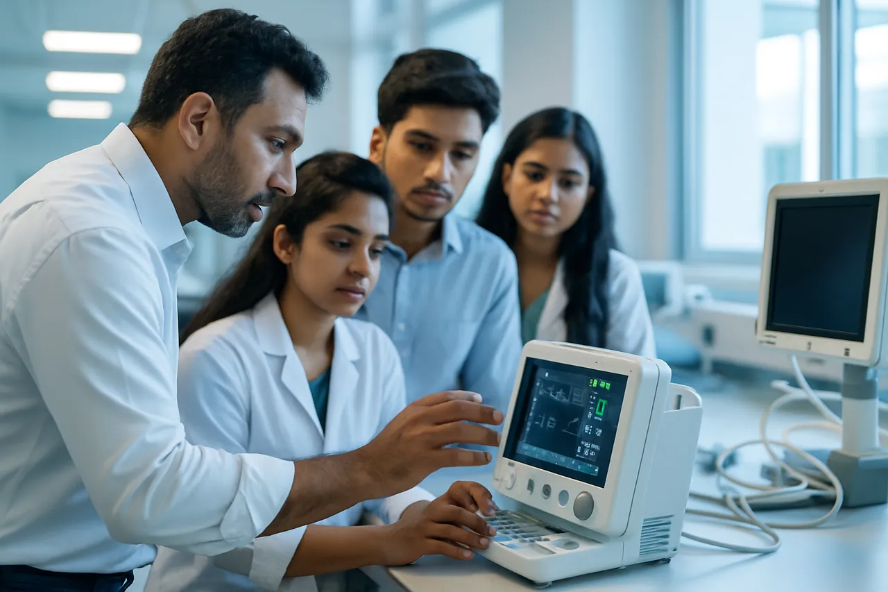 Students receiving hands-on biomedical training at Prashan Academy