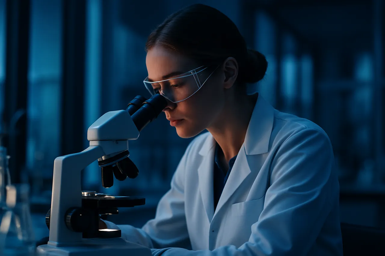 Researcher working with a microscope in the Prashan innovation lab